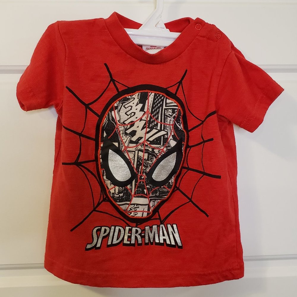Marvel Kids Boy's Spiderman Red Black Snap Clasps T-Shirt - Size: 6-12 Months
